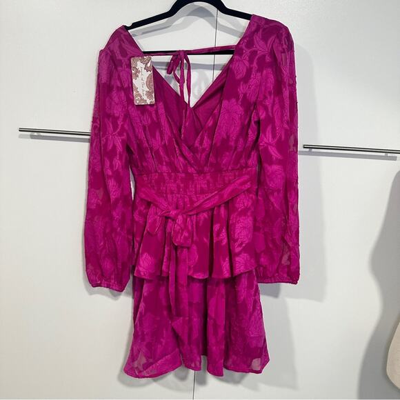 Band of the Free Size S Pink Kiss Me Peplum Tiered Mini Dress Date Night Resort - Picture 4 of 13